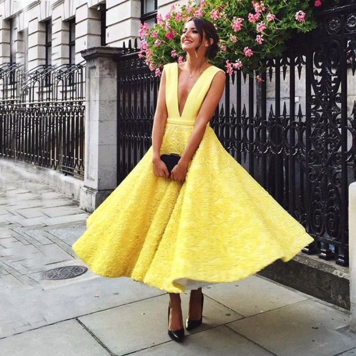 Yellow formal wedding guest dress