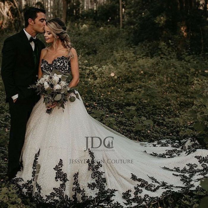 White with black lace wedding dress